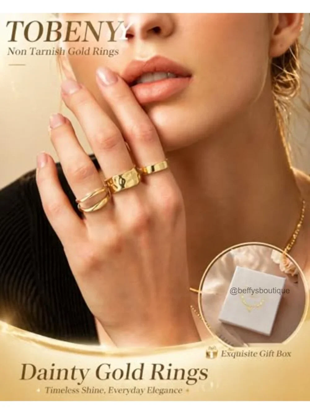 4-Piece Non Tarnish Gold Plated Chunky Stacking Ring Set for Women
